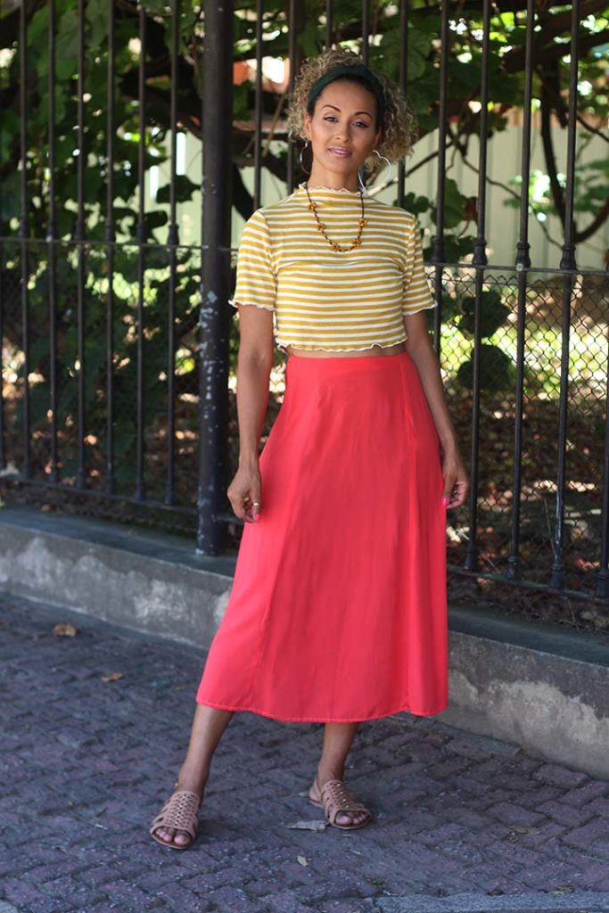 dayse costa,diy,modelagem,modelista,costura,modelo de saia,skirt,midi,saia com recortes,saia longa,saia evasê,living coral,coral,